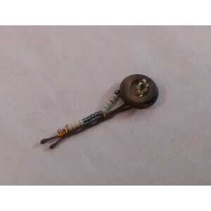 Vintage Beaded Button Decorated Hairpin Bobby Pin With Wire Wrap Accents